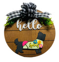 Add on Outfit for Schnauzer Boston Yorkie Frenchie Pug Pit Bull Doberman Spring - Dog - Large Round Wooden Shiplap Door Hanger - Sign