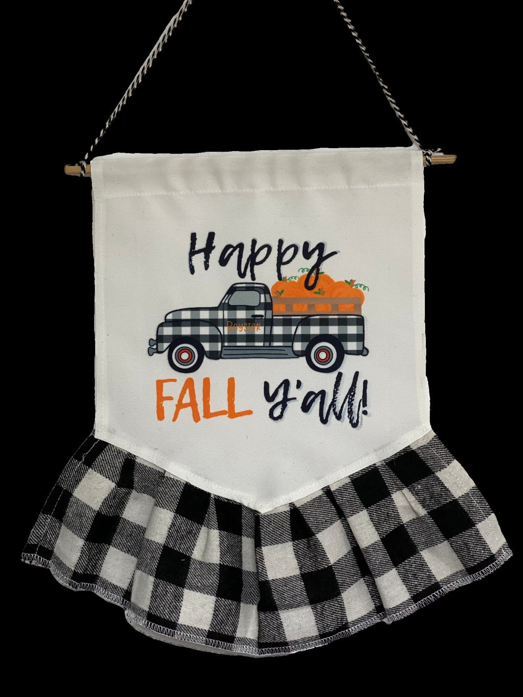 Happy Fall Y’all - Personalized Truck - Garden Flag - Wall Door Hanger - Black White Buffalo Plaid
