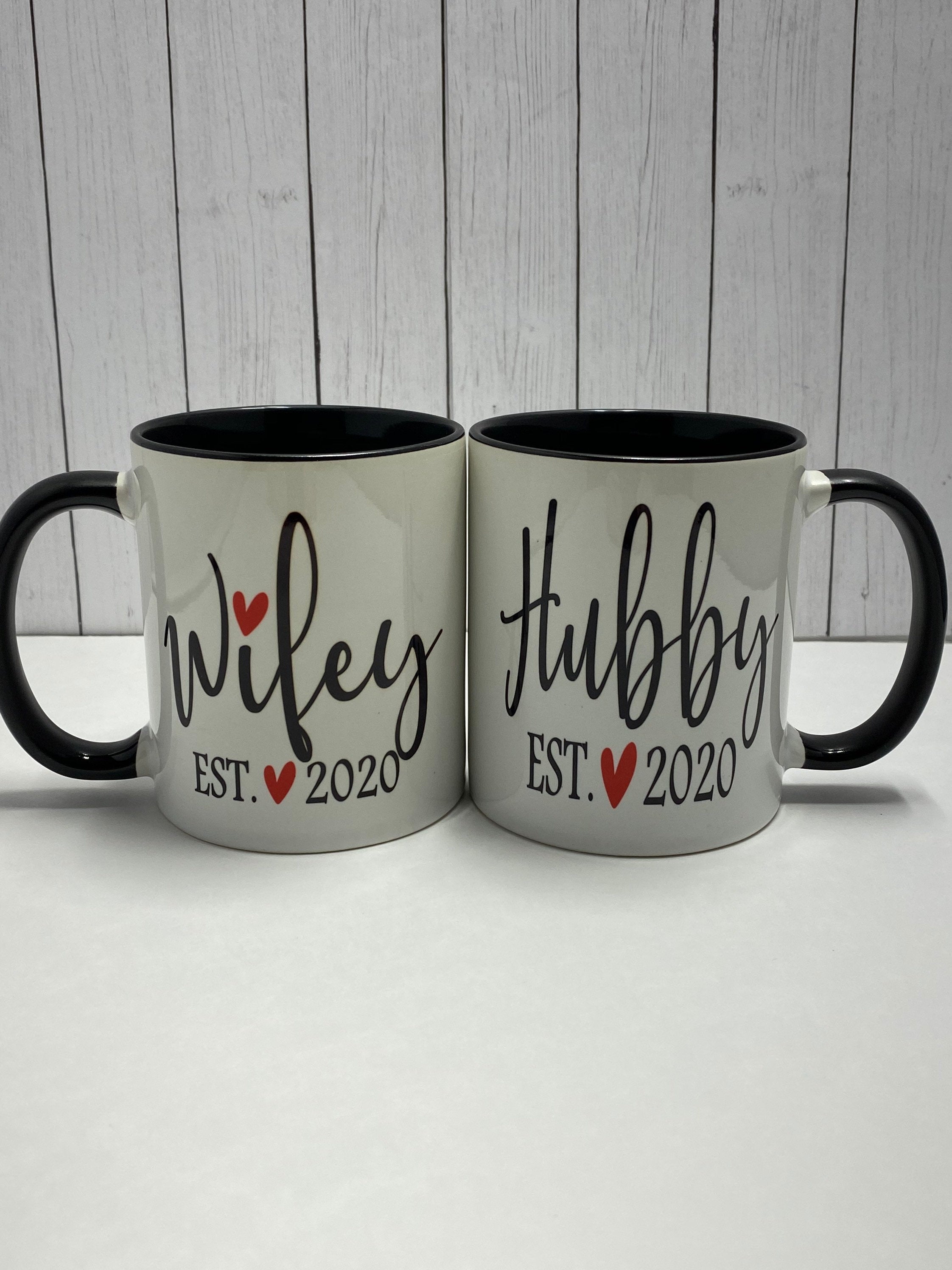 Wifey Hubby - Set of Ceramic Mugs - Gift for Couple - Wedding Anniversary Present