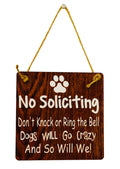 Fun | No Soliciting | Front Door | Brown | Rustic | Dog Owner | Sign | Door Hanger