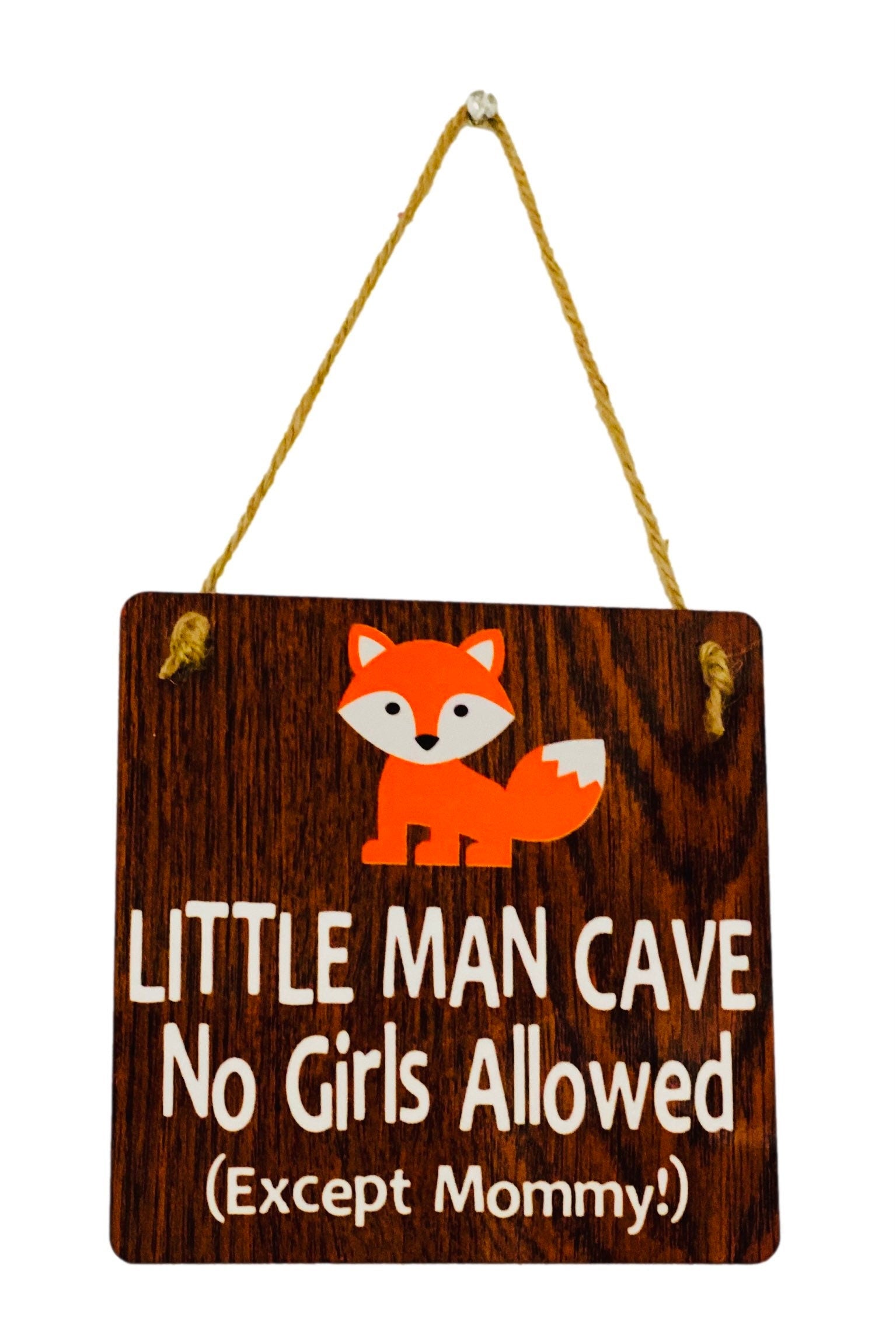 Little Man Cave | No Girls Allowed (Except Mommy!) ™ | Fox | Wooden Door Sign Boys Room | Nursery