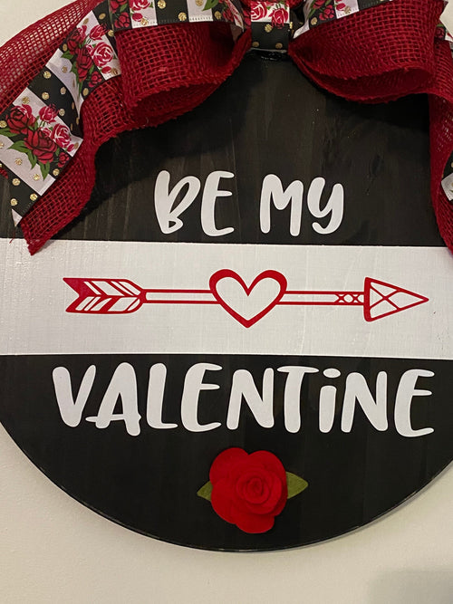 18" Round | Split White / Black | Happy Valentine's Day | Door Sign / Wreath