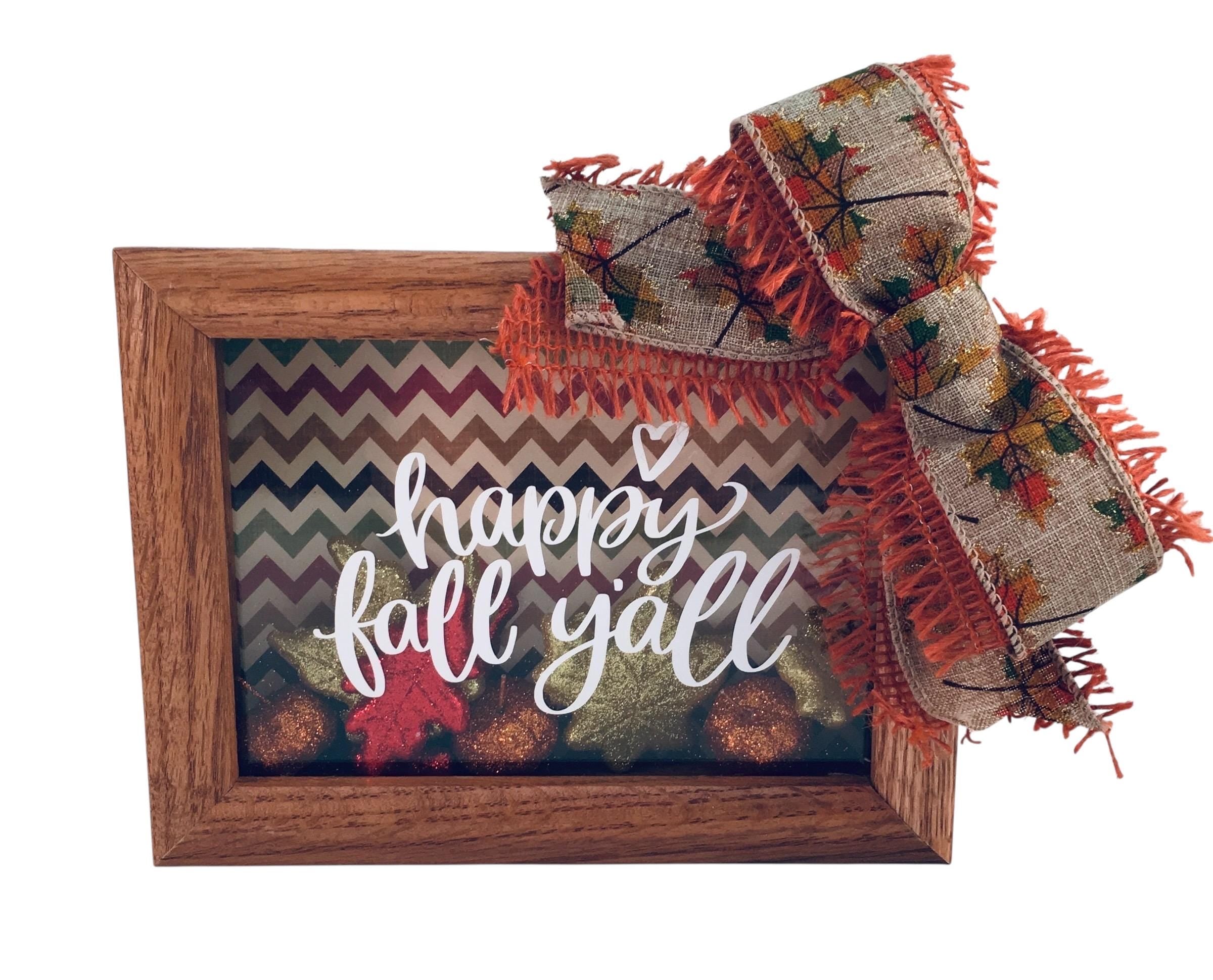 Happy Fall Y’all  - Chevron - 5 x 7 Wooden Shadow Box - With Fall Filler