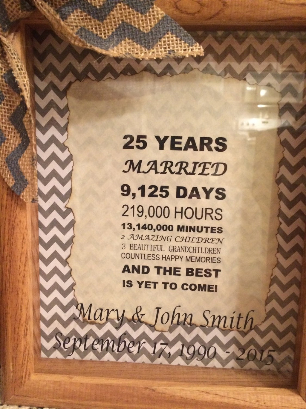 Personalized 25th Wedding Anniversary Gift Years, Months, & Days Countdown 8 x 10 Wooden Shadow Box