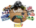 Hello Golden Retriever - Interchangeable Holidays Seasons - Large Round Wooden Shiplap Door Hanger / Wreath/Sign - Gift Mom
