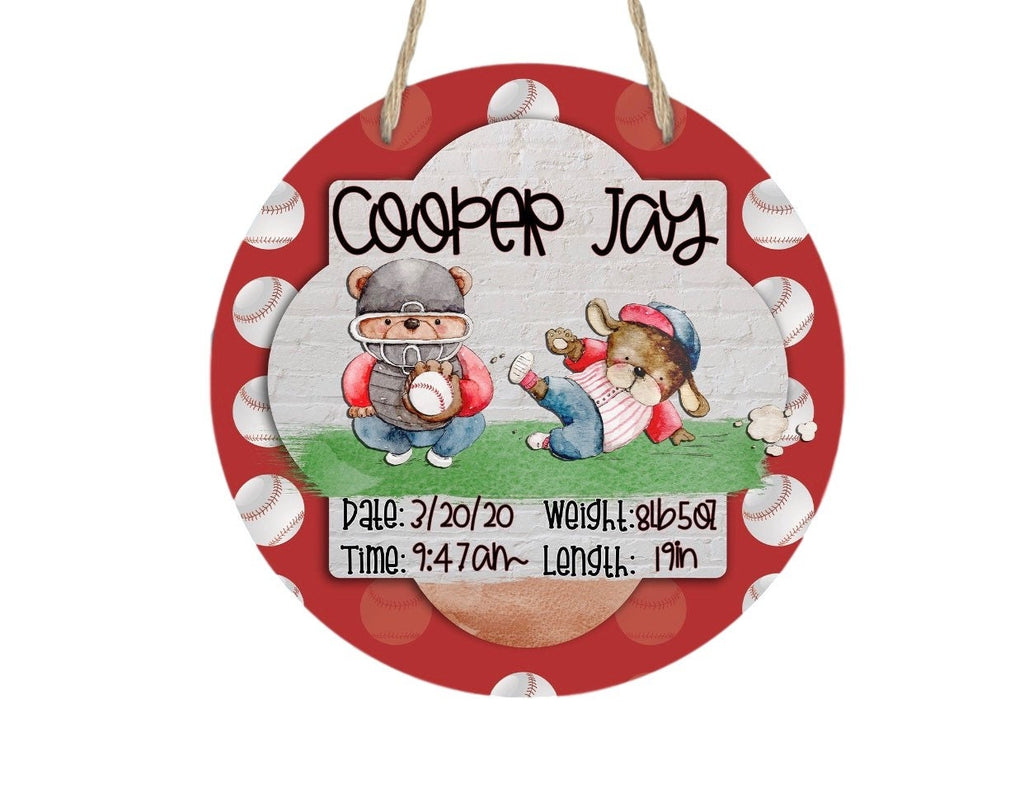 Baseball Nursery - Hospital Room - Personalized - Sports Teddy Bear Dog - Baby Shower Gift - Door Sign / Wreath