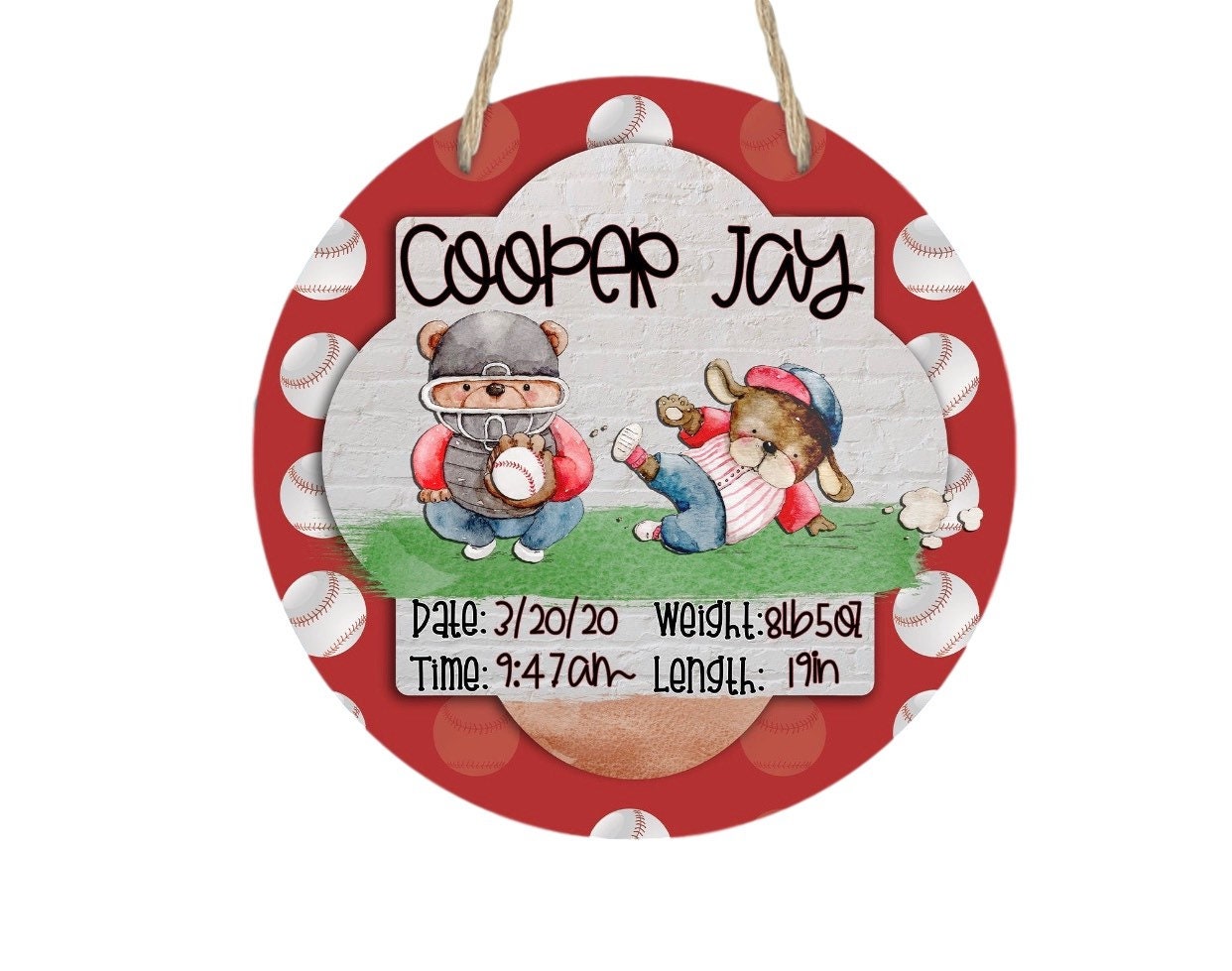 Baseball Nursery - Hospital Room - Personalized - Sports Teddy Bear Dog - Baby Shower Gift - Door Sign / Wreath