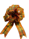 Orange Green Yellow Plaid - Fall Thanksgiving - Add On Bow for Wreaths or Signs - Puffy Fluffy Bow for Gift or Present