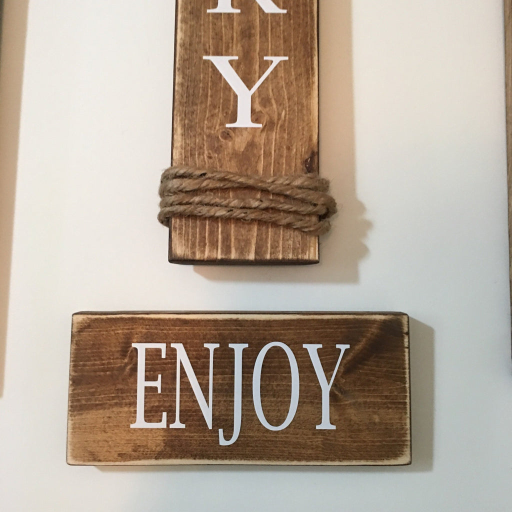 Rustic Set of 4 Wooden Kitchen Signs Cook / Fry / Bake / Enjoy