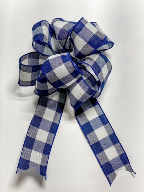 White / Navy Buffalo Plaid - Add On Bow for Wreaths or Signs - Puffy Fluffy Bow for Gift or Present