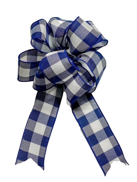 White / Navy Buffalo Plaid - Add On Bow for Wreaths or Signs - Puffy Fluffy Bow for Gift or Present