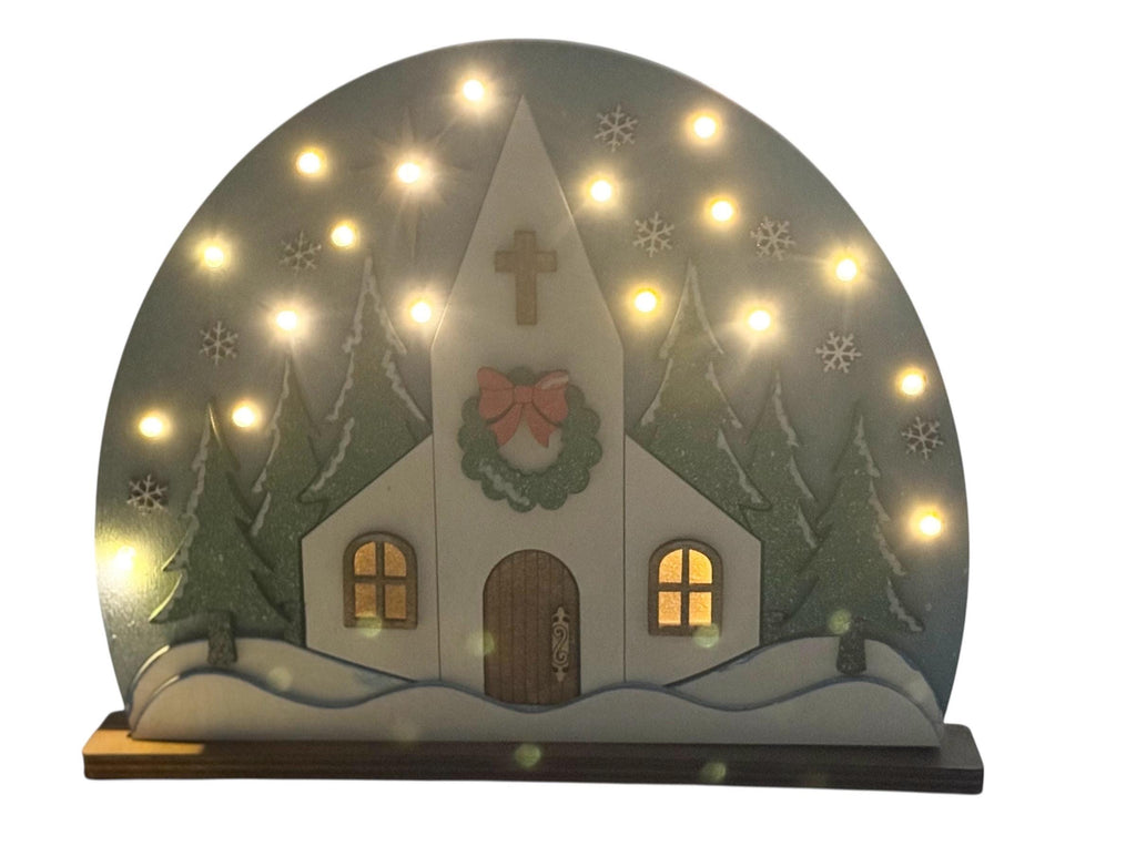 Church | Lighted | Christmas | Religious | Decorative | Shelf Sitter