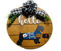 Add on Outfit for Schnauzer Yorkie Frenchie Pug -  Mail Lady - Dog - Large Round Wooden Shiplap Door Hanger / Wreath / Sign