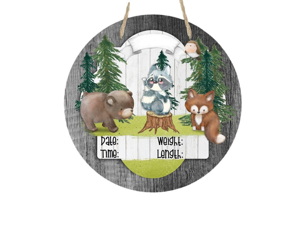 Woodland  Nursery - Hospital Room - Personalized - Birth Stats - Baby Shower Gift - Door Sign / Wreath