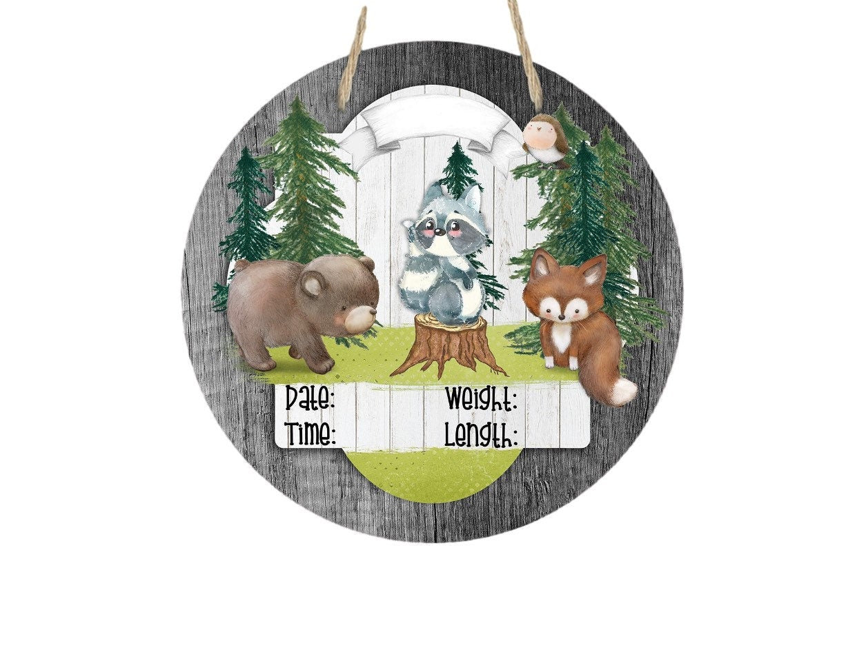Woodland  Nursery - Hospital Room - Personalized - Birth Stats - Baby Shower Gift - Door Sign / Wreath