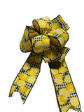 Lemons White Black Buffalo Plaid - Spring Summer - Add On Bow for Wreaths or Signs - Puffy Fluffy Bow for Gift or Present