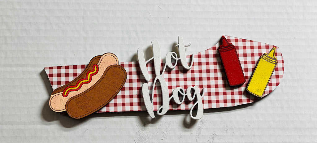 Add on Outfit for Dachshund Doxie - Hot Dog - BBQ - Weiner Dog - Large Round Wooden Shiplap Door Hanger / Wreath / Sign