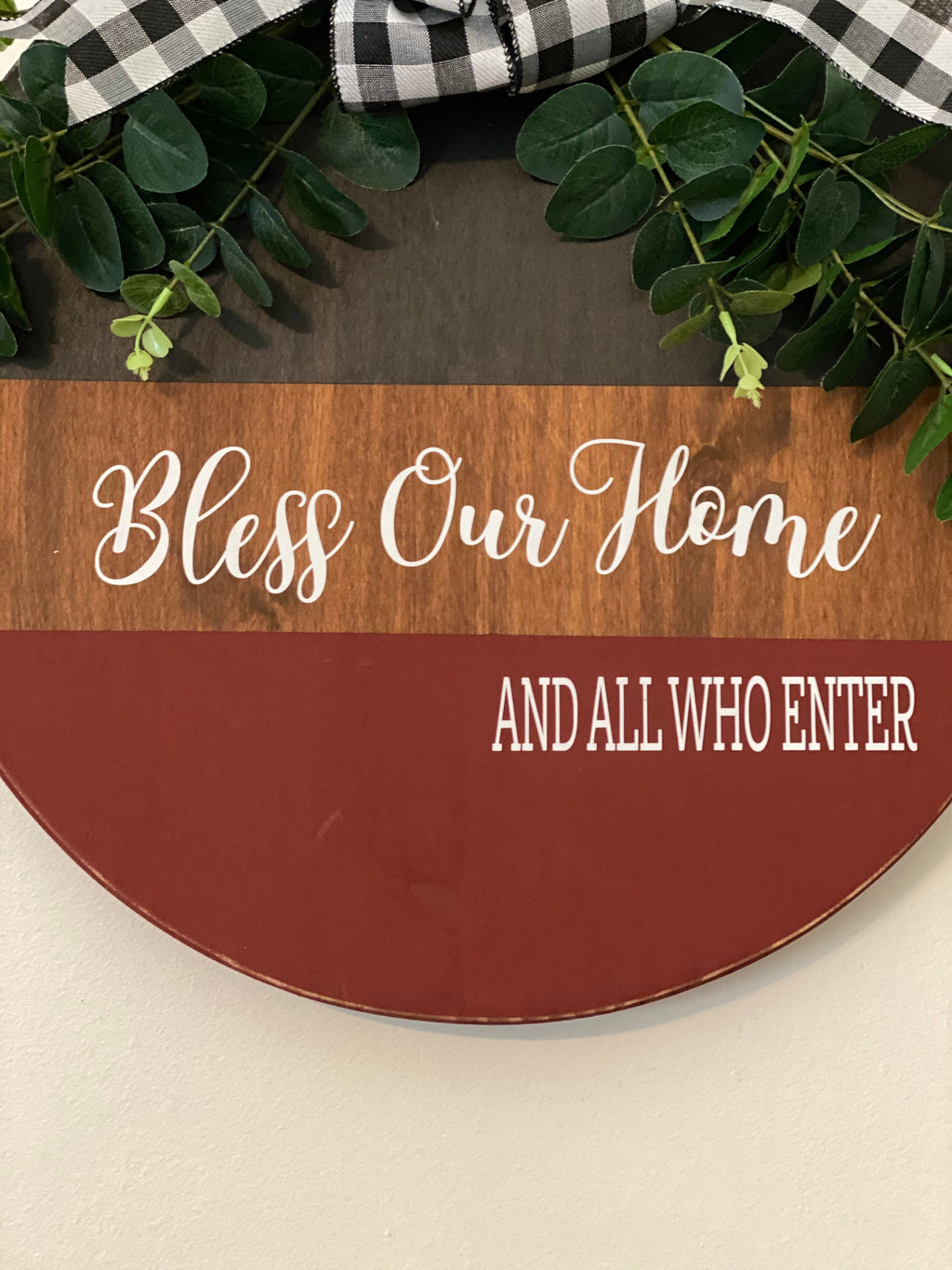 Split Brown / Black | Bless Our Home and All Who Enter | Door Sign / Wreath