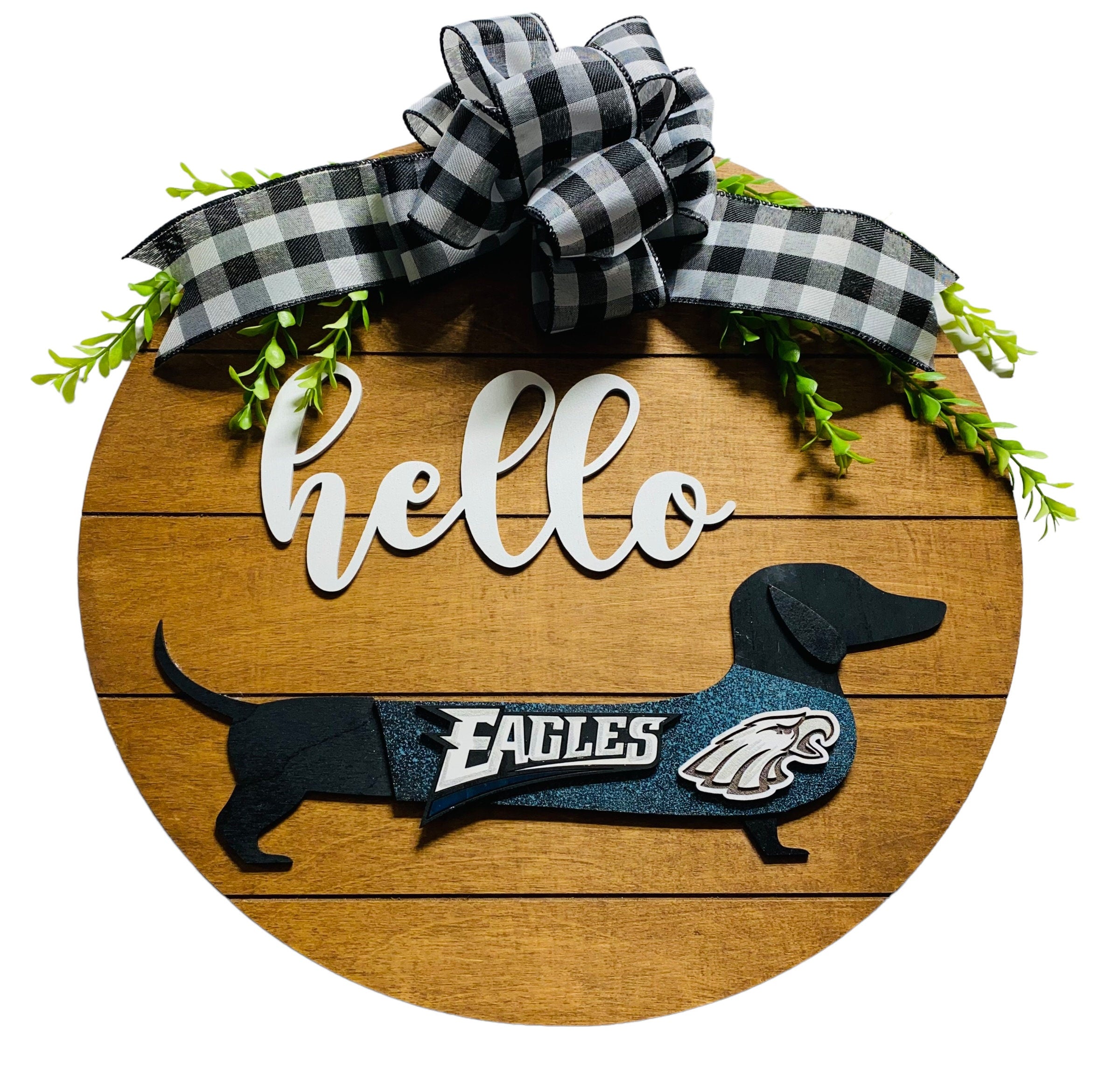 Add on Outfit for Dachshund Doxie -Corgi - Philadelphia Eagles - Football - Weiner Dog - Large Round Wooden Shiplap Door Hanger/ Wreath/Sign