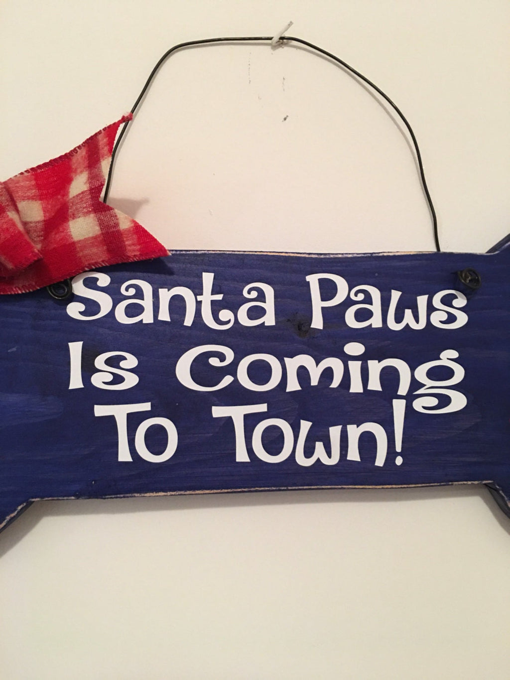 Santa Paws Is Coming To Town Blue Bone shaped Christmas / Dog Decorative Wall Sign FREE SHIPPING