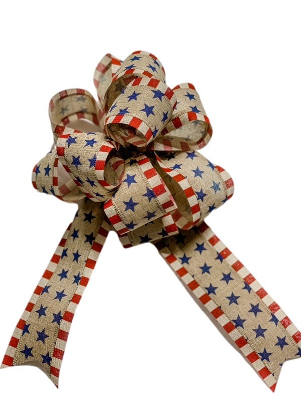 Red White Blue - Stars and Stripes - Add On Bow for Wreaths or Signs - Puffy Fluffy Bow for Gift or Present