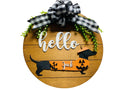 Add on Outfit for Dachshund Doxie - Halloween Jack O Lantern - Weiner Dog - Large Round Wooden Shiplap Door Hanger / Wreath / Sign