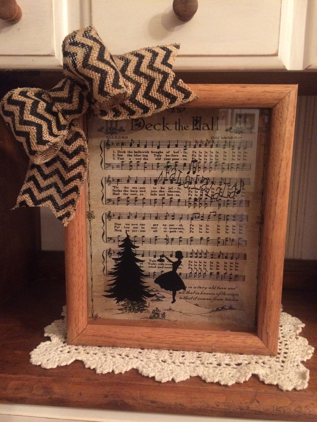 Christmas "Deck The Halls" 8 x 10 Shadow Box with music and silhouette  FREE SHIPPING