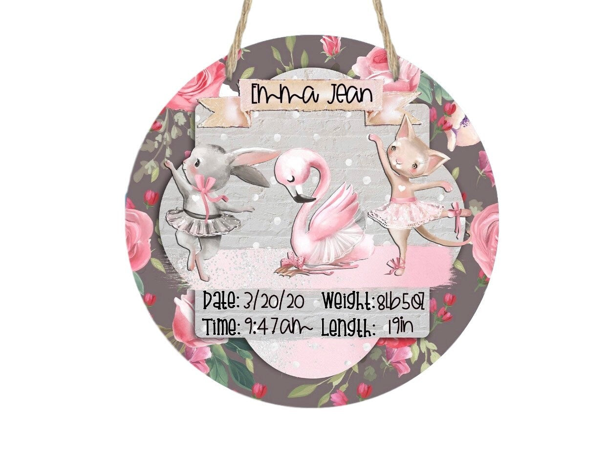 Ballerina Girl Nursery - Hospital Room - Personalized - Teddy Bear Rabbit - Baby Shower Gift - Door Sign / Wreath