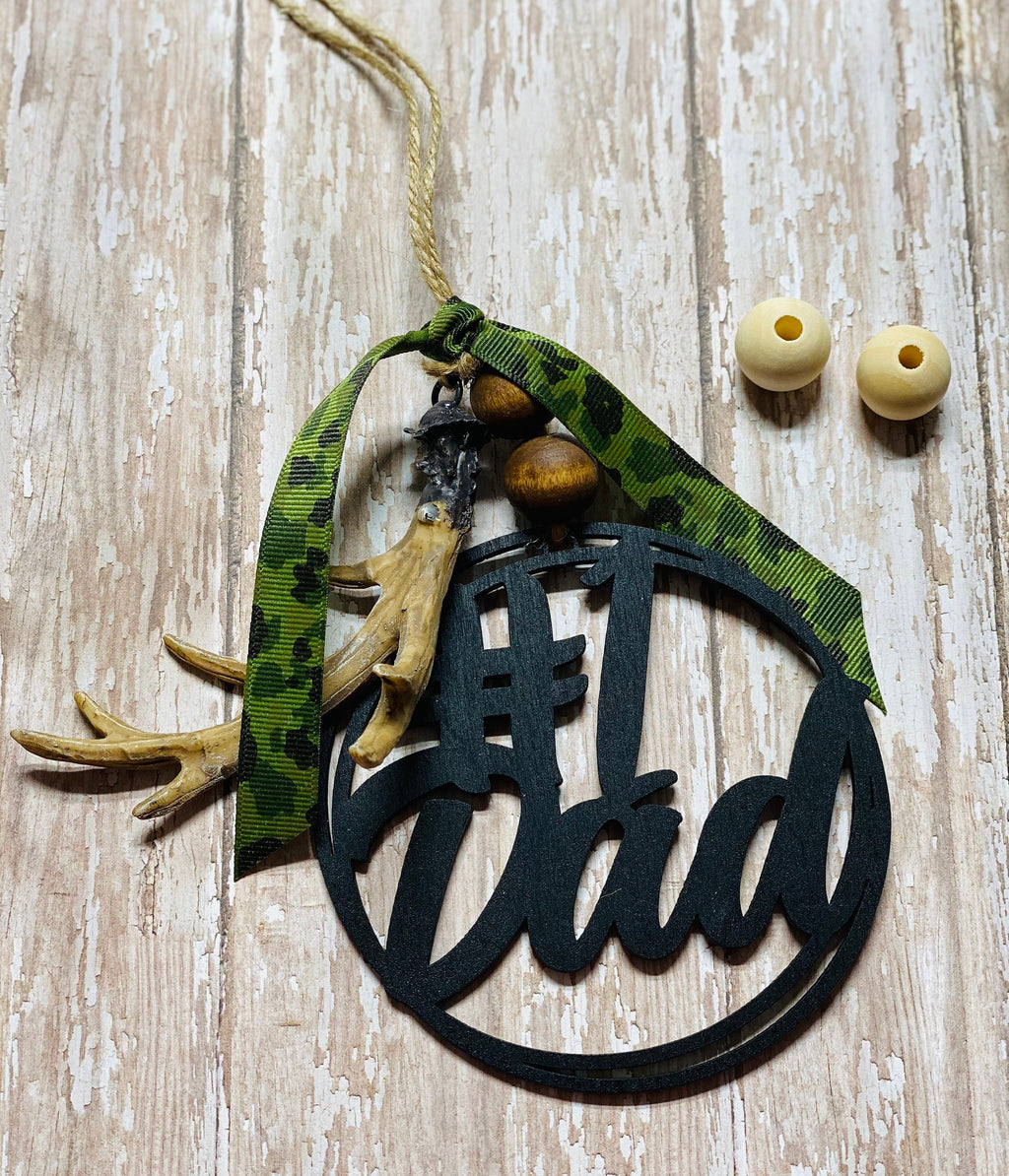 Number One Dad - Deer Hunting Camo - Rear View Mirror Hanger - Car Charm - Ornament - Fathers Day Father’s Day Gift - Present for Dad Daddy