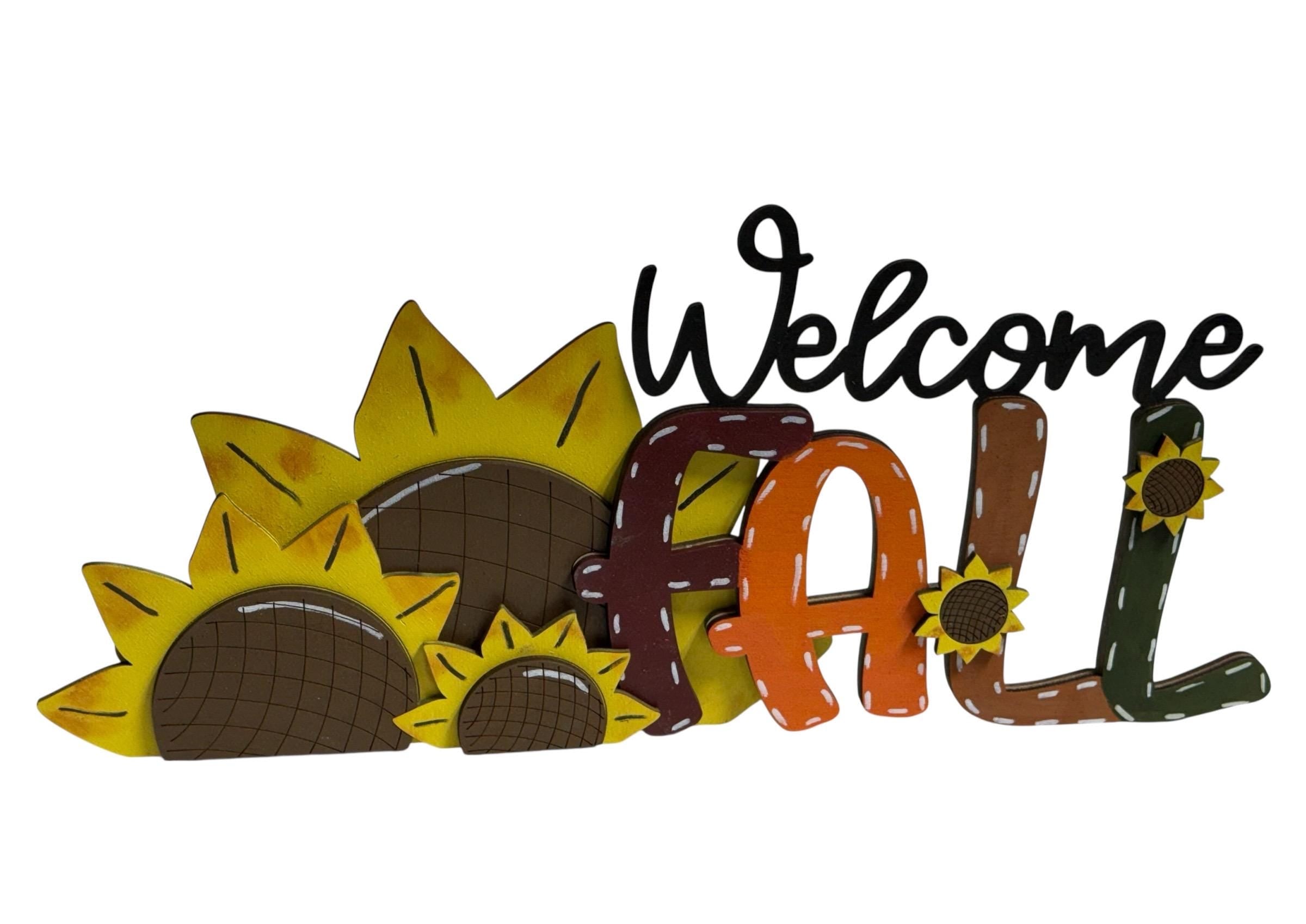 Welcome Fall | Sunflowers | Decorative | Shelf Sitter | Leaves Acorns
