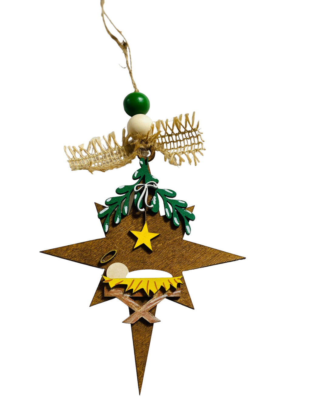 Set of 3 - Away in the Manger - Layered Wooden Christmas Ornaments