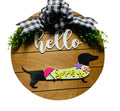 Add on Outfit for Dachshund Doxie - Spring - Weiner Dog - Large Round Wooden Shiplap Door Hanger / Wreath / Sign