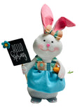 Hello Spring - Girl Easter Bunny with Sign - Easter Decoration Decor