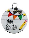 Teacher’s Room - Personalized - Pencil - Wooden Layered - Door Sign / Wreath