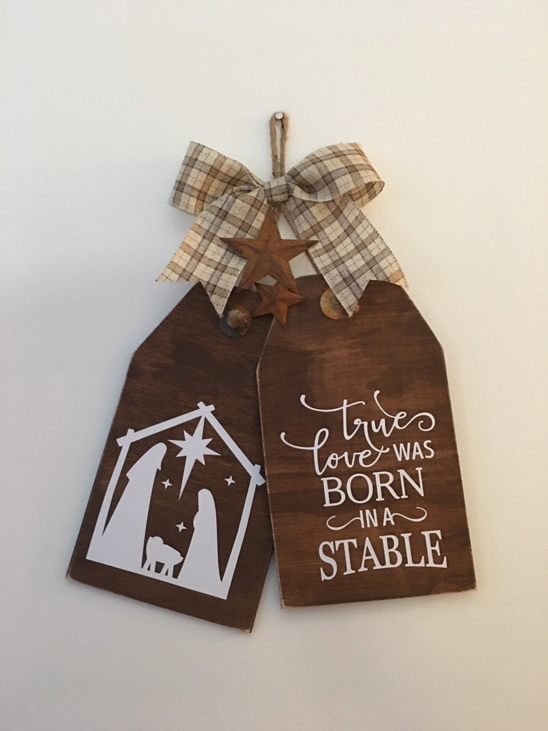 Nativity Religious Wooden Christmas Door Tags / Signs