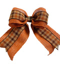 Orange Burlap - Brown Tan Orange Plaid - Single Loop - Thanksgiving Fall Add on Bow for Wreath Gift or Present