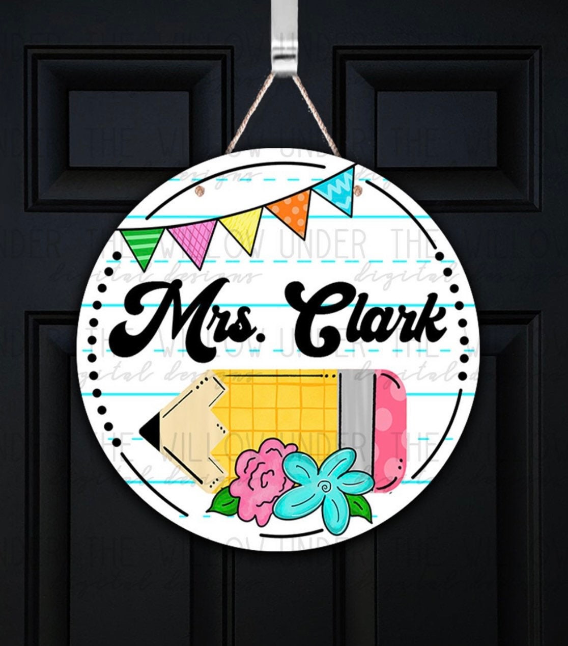 Teacher’s Room - Personalized - Pencil with Flowers - Door Sign / Wreath