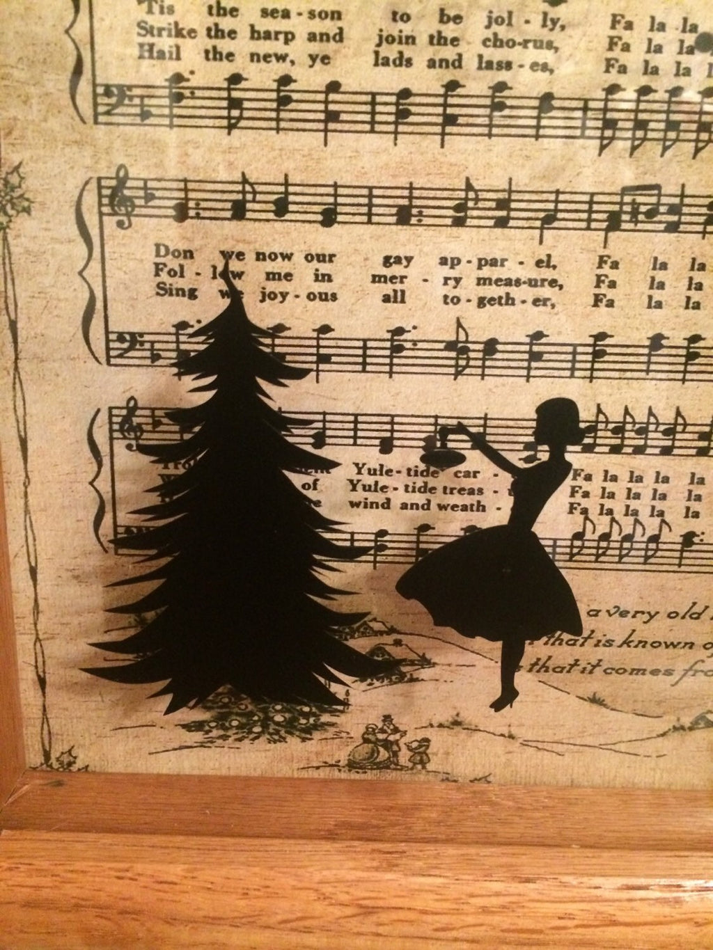 Christmas "Deck The Halls" 8 x 10 Shadow Box with music and silhouette  FREE SHIPPING