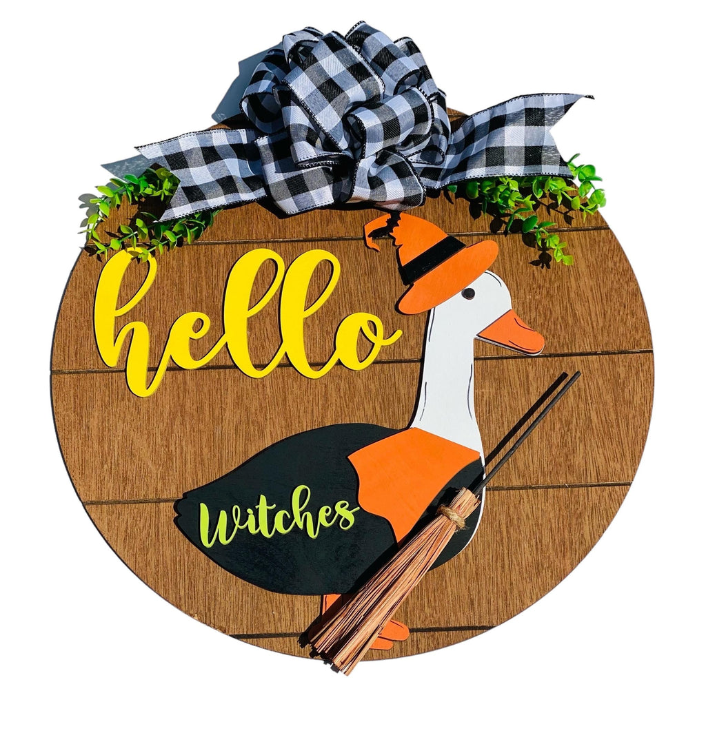 Add on Outfit - Witches - Halloween - For Goose Goosey Interchangeable Large Round Wooden Shiplap Door Hanger / Wreath or Standup