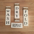 Rustic Set of 4 White Wooden Laundry Room Signs "Wash Dry Fold Repeat"