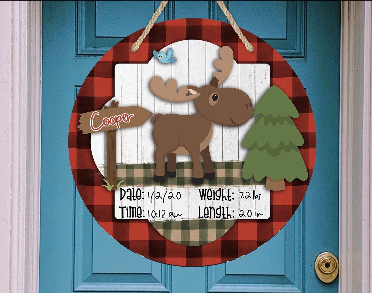 Woodsy Nursery - Hospital Room - Personalized - Buffalo Plaid - Baby Shower Gift - Door Sign / Wreath