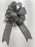 White / Black Small Checked Plaid - Add On Bow for Wreaths or Signs - Puffy Fluffy Bow for Gift or Present