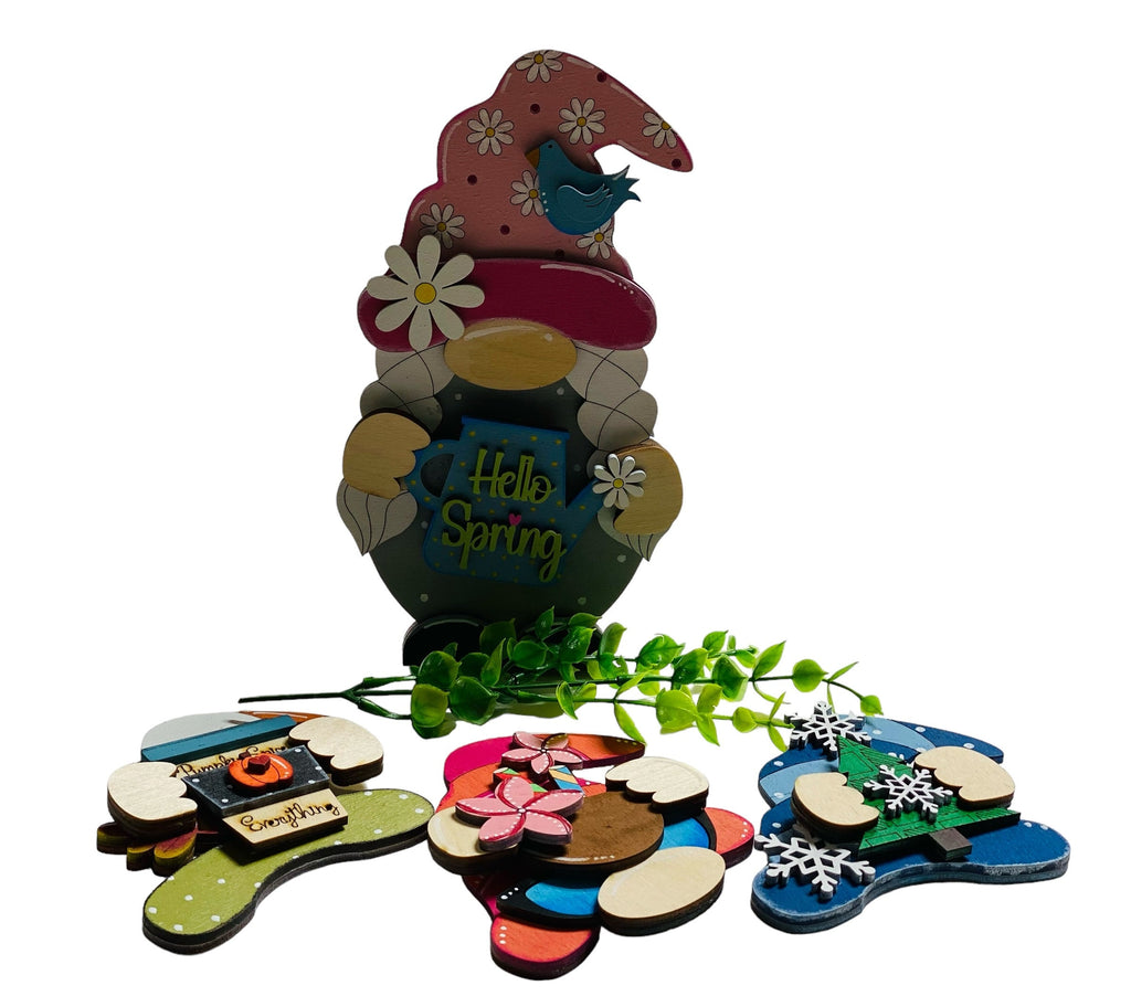 Interchangeable Set - 4 Seasons - Girl Gnome - Shelf Sitter - Gift for Mom