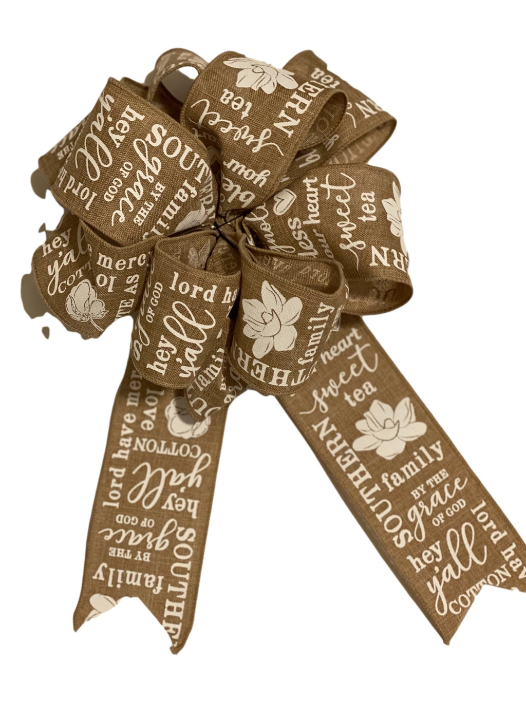 Burlap White Southern Sayings - Magnolia  - Add On Bow for Wreaths or Signs - Puffy Fluffy Bow for Gift or Present