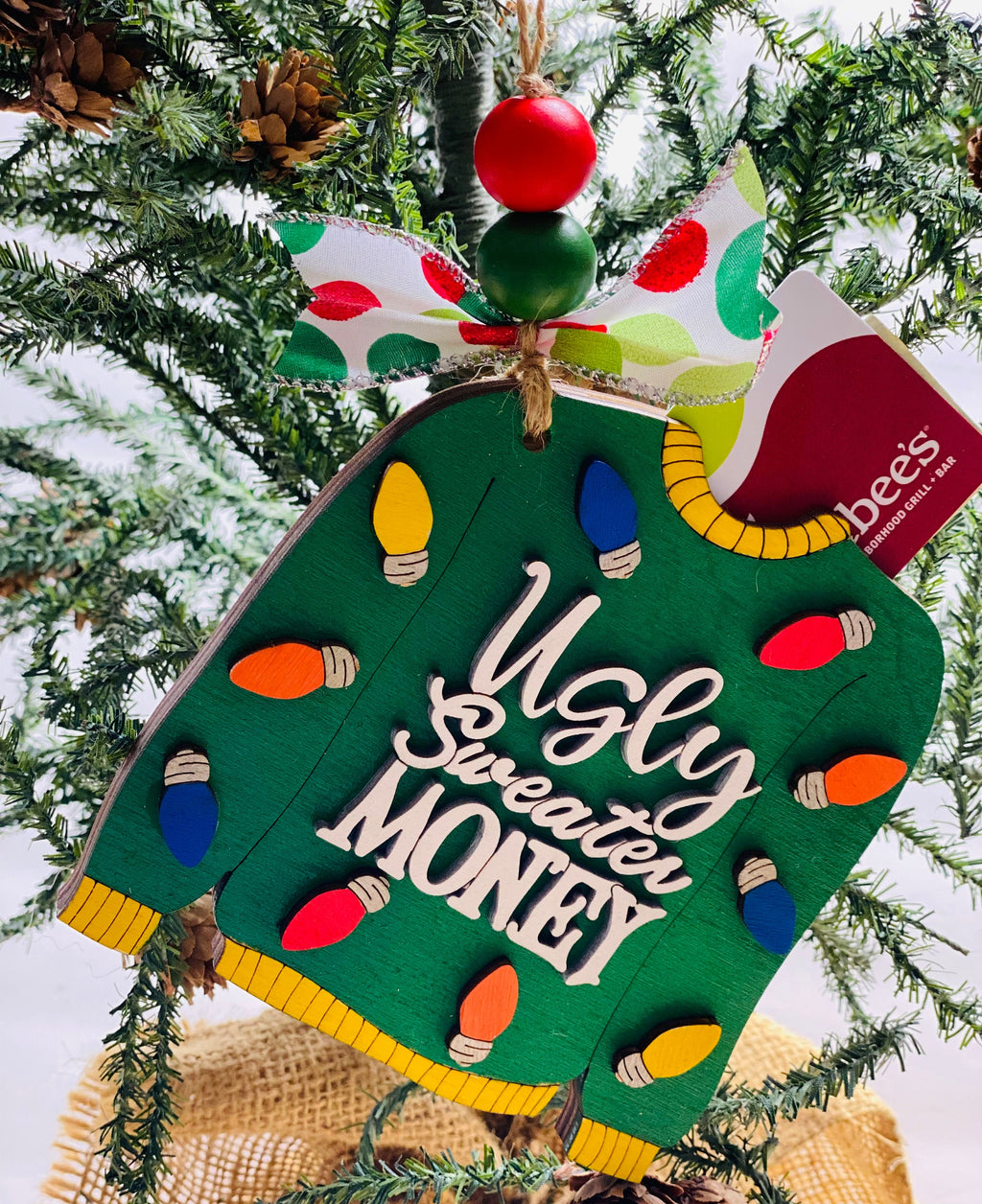 Ugly Sweater -  Christmas Money or Gift Card Holder - Wooden Ornament