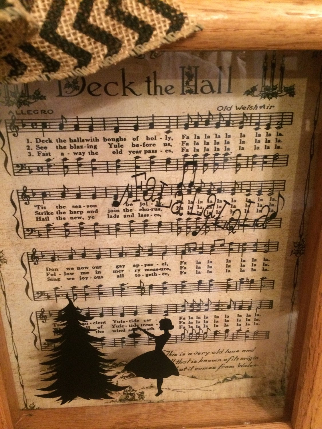 Christmas "Deck The Halls" 8 x 10 Shadow Box with music and silhouette  FREE SHIPPING