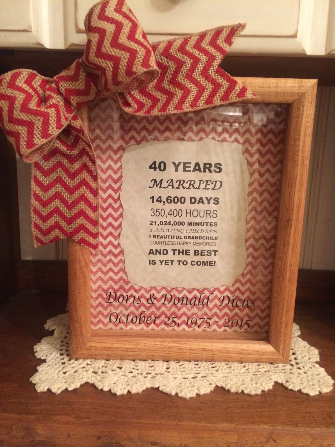 Personalized 40th Wedding Anniversary Gift Years, Months, & Days Countdown 8 x 10 Wooden Shadow Box FREE SHIPPING