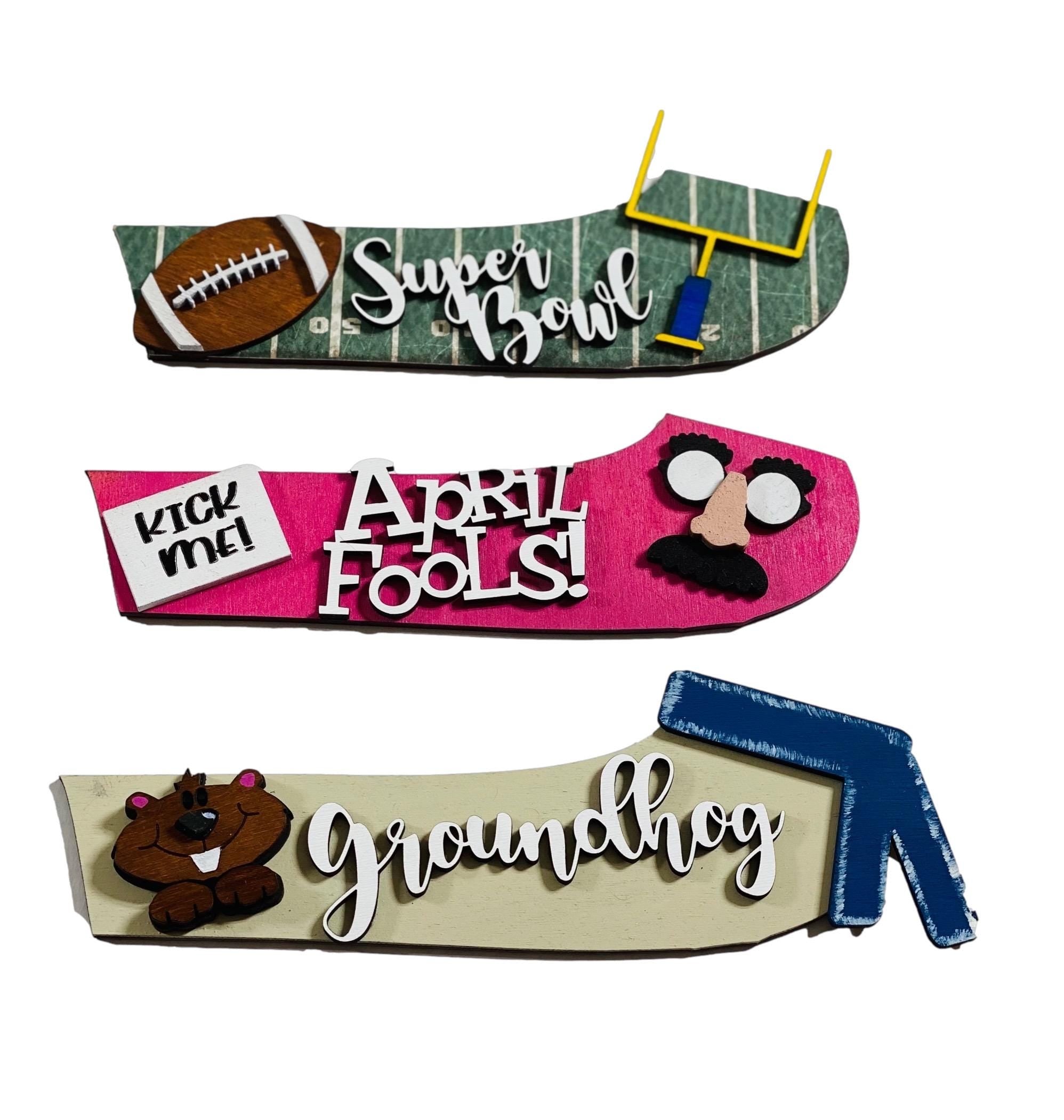 Add on Outfits for Dachshund  - Weiner Dog - Corgi - Super Bowl Groundhog Day April Fools Day - Wooden Shiplap Door Hanger / Wreath / Sign