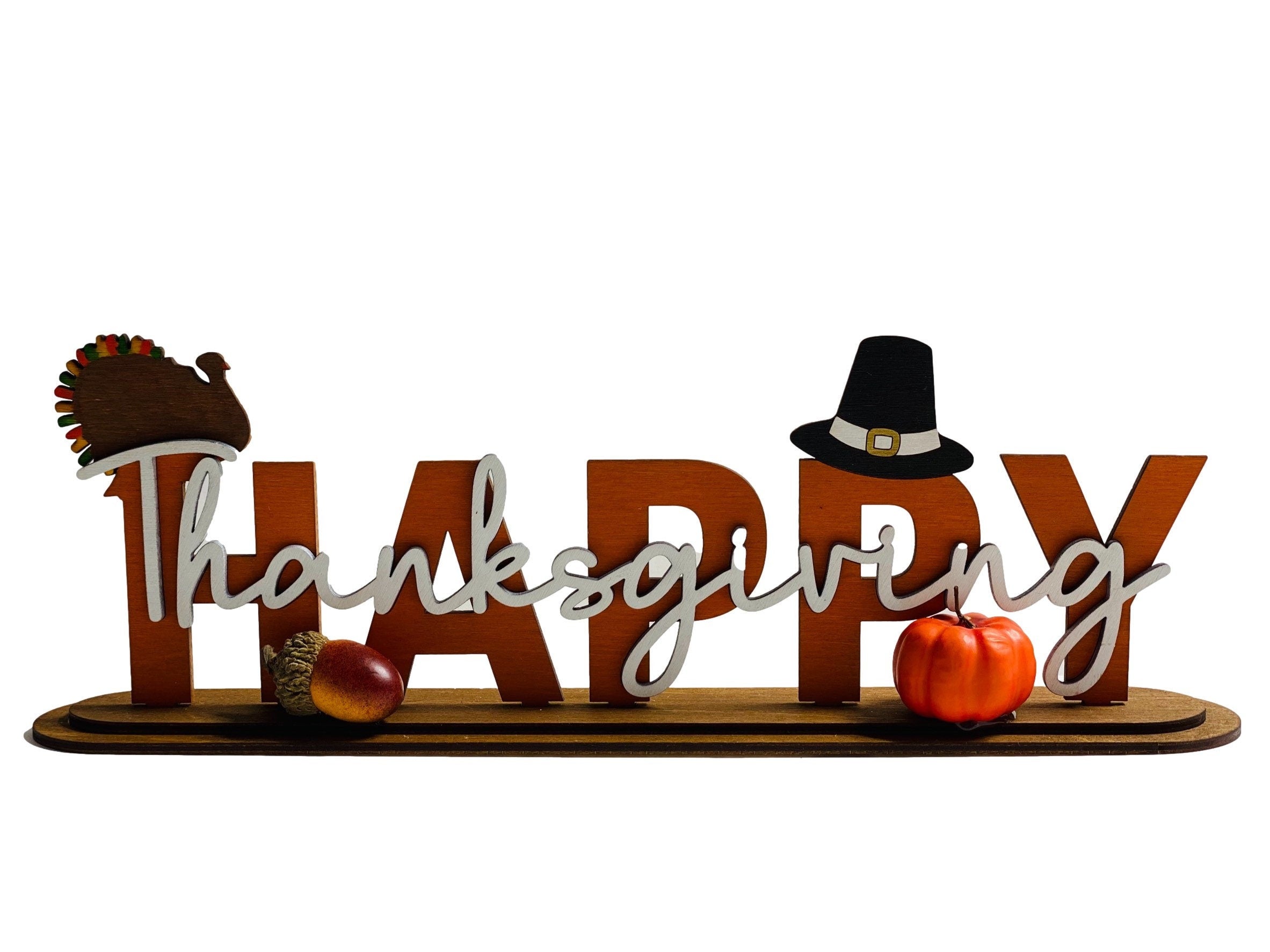 Happy Thanksgiving | Autumn | Fall | Decorative | Shelf Sitter | Pumpkin  Acorns