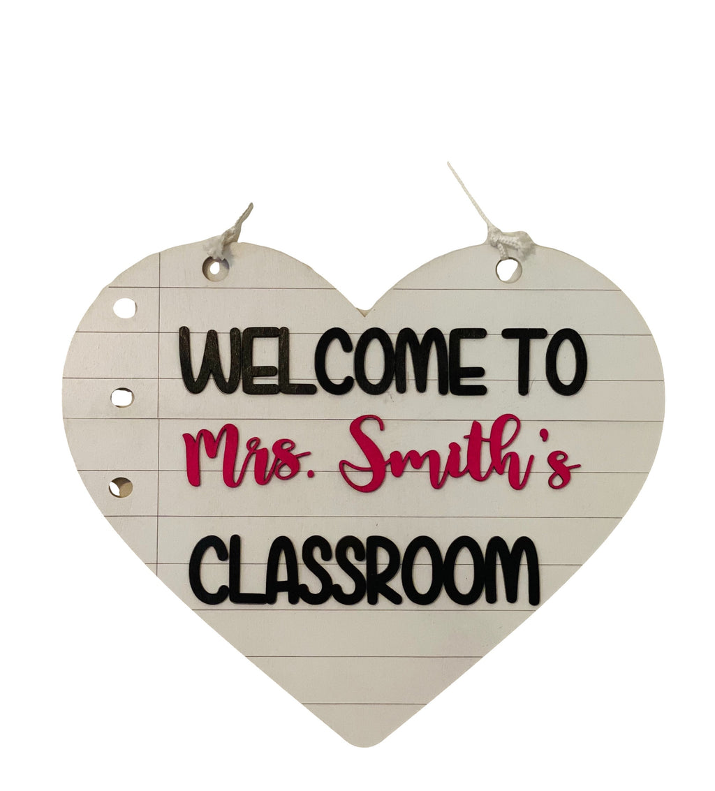 Teacher’s Room - Personalized - Wooden Notebook Paper Heart - Door Sign / Wreath